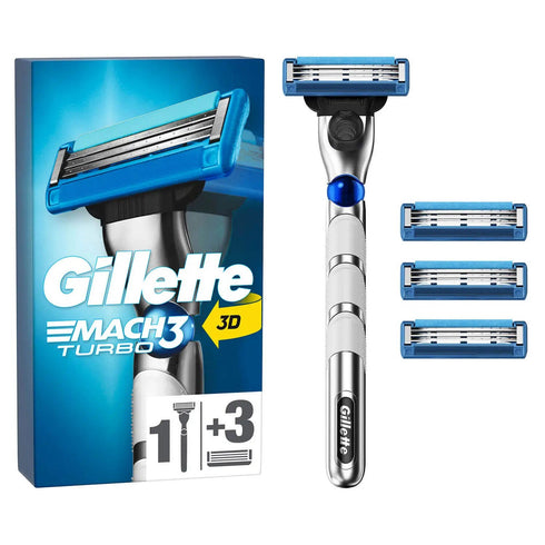 Gillette Mach3 Turbo 3D Razor + Mach3 Turbo 3 Blades Refills - TradeNRG UK